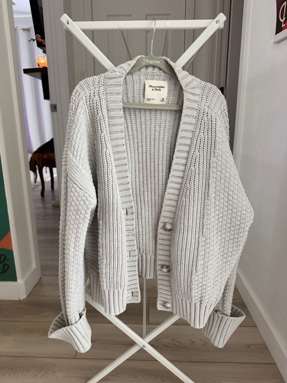Abercrombie & Fitch Women's Light Ivory Textured Knit Cardigan